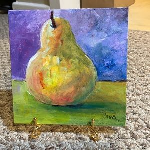 Original Acrylic Pear Painting. 6”x6”